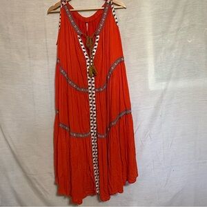 Free People Layla Maxi Dress Orange Embroidered Tassel M